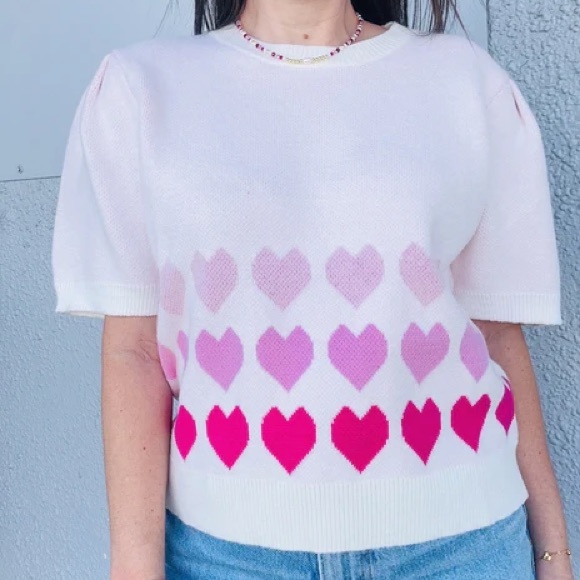 She + Sky Pink and White Heart Patterned Top